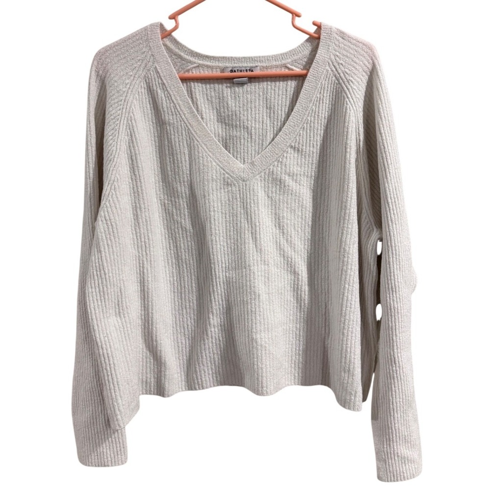 Athleta Felicity Cozy V-Neck Sweater Magnolia White Ribbed Cashmere Blend Large - Picture 8 of 9